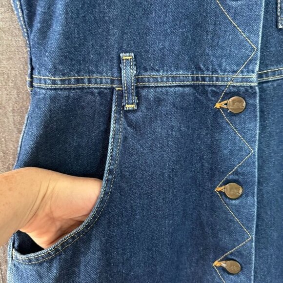 80s Vintage Lee Med Blue Denim Button Front Tapper Leg Overall Jumpsuit Size 10 - Picture 7 of 12